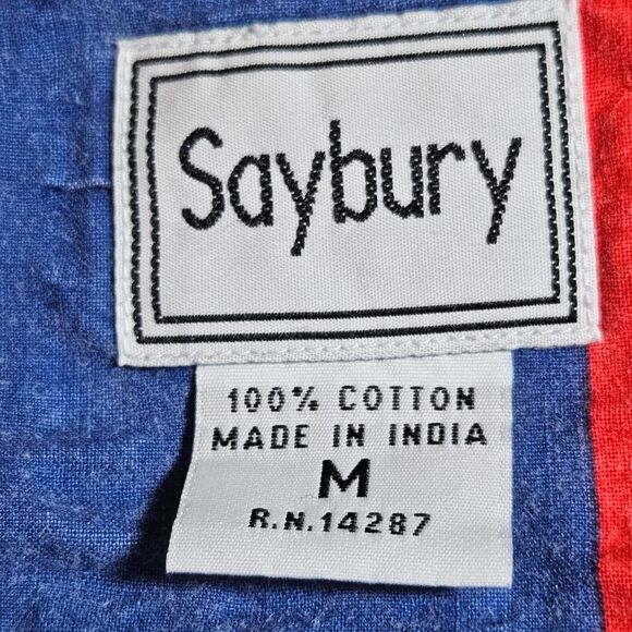 Saybury Vintage Medium Blue Stonewashed Seersucker Stiped Zip Front Robe - Picture 10 of 12